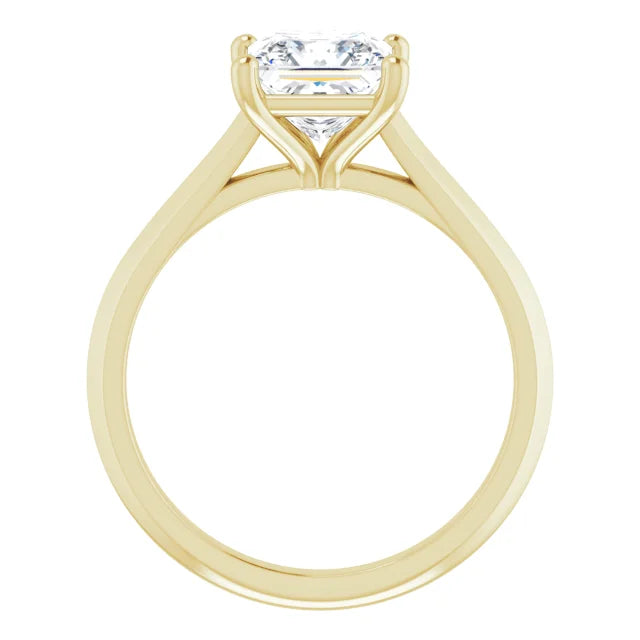 1 1/2 CT Princess Cut Lab Grown Diamond Engagement Ring on Yellow gold showing diamond and under gallery