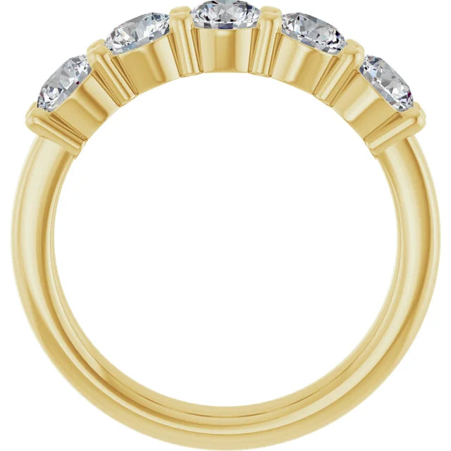 5 Stone diamond wedding band yellow gold showing under gallery