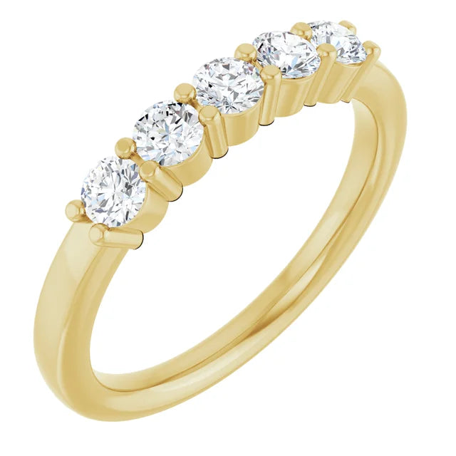 5 Stone diamond wedding band yellow gold sideway picture