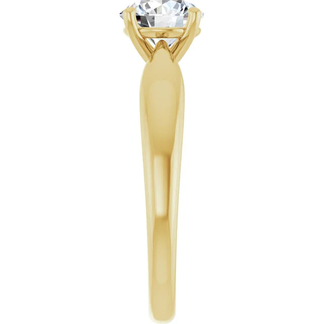 1 CT tapered Shank round Solitaire Diamond Engagement Ring on yellow gold picture from the side showing under gallery
