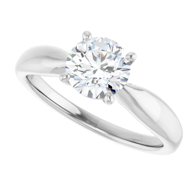 1 CT tapered Shank round Solitaire Diamond Engagement Ring in Platinum