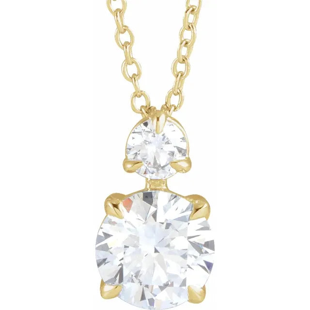 1 CTW Lab-Grown Diamond Accented Claw-Prong Necklace on Yellow Gold