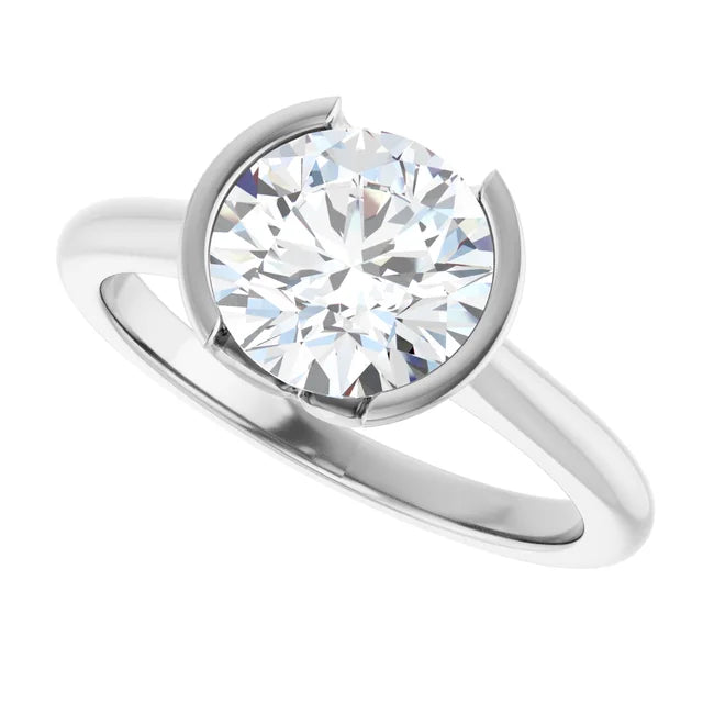 2 CT Half Bezel Round solitaire Diamond engagement Ring in White Gold