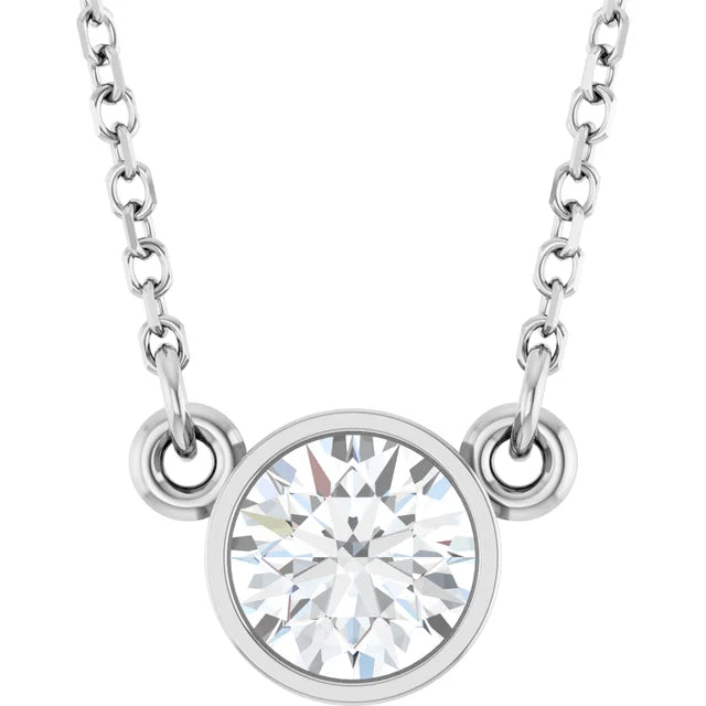 1/2 CT Lab-Grown Diamond Bezel Set Solitaire Necklace on white gold