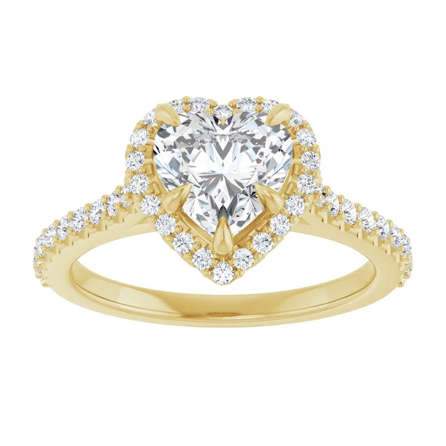 1 1/3 CTW Halo Style Accented Shank Heart Shape Lab Grown Diamond Engagement Ring