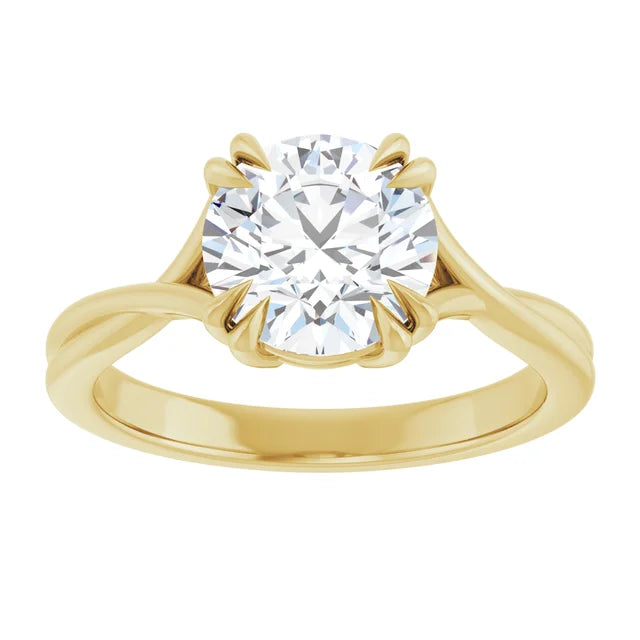 2 CT Double Claw Twisted Shank Round Solitaire Diamond Engagement Ring