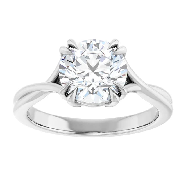 2 CT Double Claw Twisted Shank Round Solitaire Diamond Engagement Ring in 14K White gold