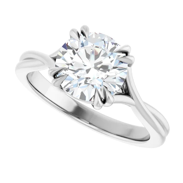 2 CT Double Claw Twisted Shank Round Solitaire Diamond Engagement Ring in white gold side way picture