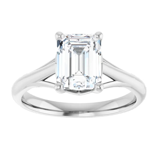 2 CT Emerald cut diamond engagement ring for women on 14K White gold showing diamond