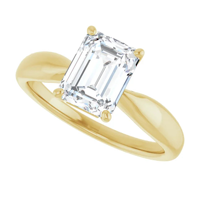 2 CT Emerald Shape Solitaire Diamond engagement ring on Yellow gold side picture