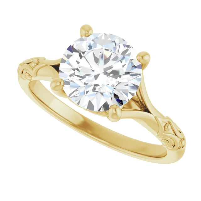 2 CT Vintage Split Shank Solitaire Diamond engagement Ring in Yellow Gold