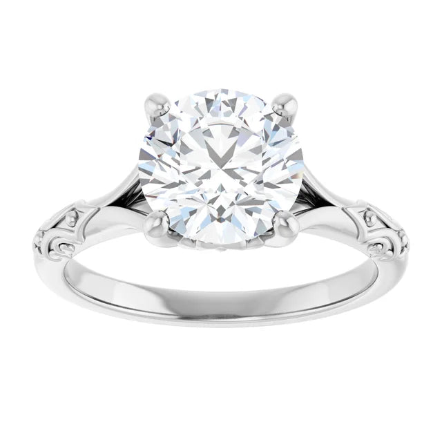 2 CT Vintage Split Shank Solitaire Diamond engagement Ring in White Gold