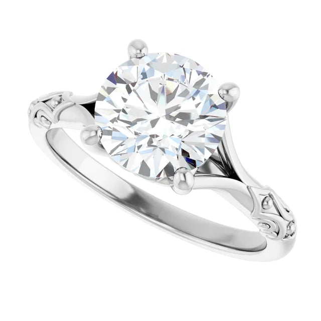 2 CT Vintage Split Shank Solitaire Diamond engagement Ring in Platinum
