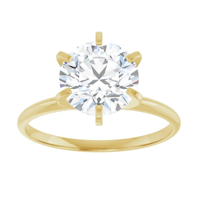 2 CT 6 Prong Round Solitaire Diamond Engagement Ring in Yellow Gold
