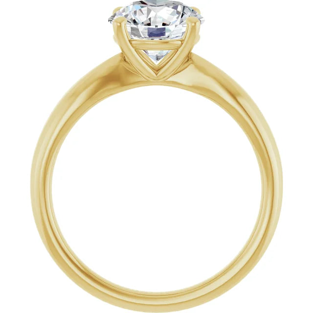 2 CT tapered Shank round Solitaire Diamond Engagement Ring showing under gallery