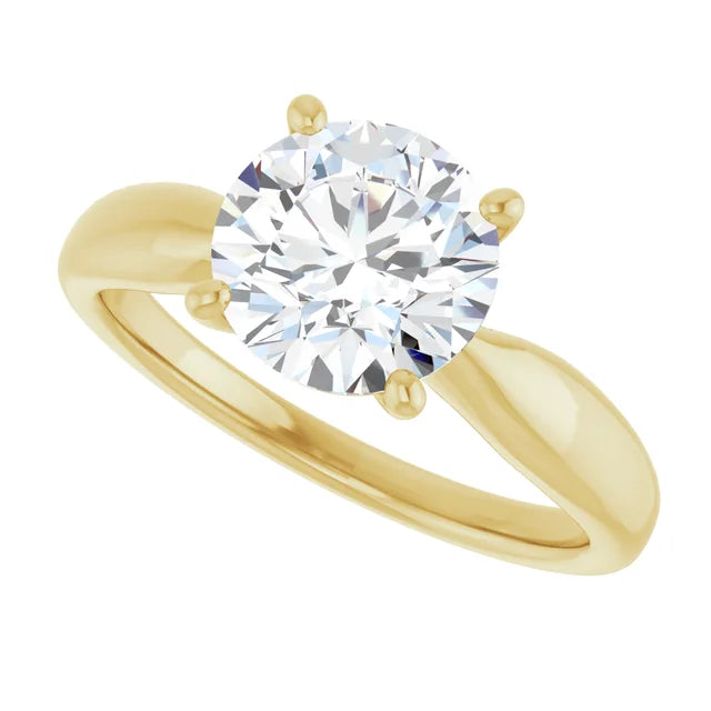 2 CT tapered Shank round Solitaire Diamond Engagement Ring in Yellow Gold