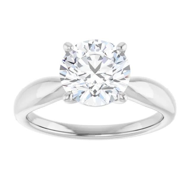 2 CT tapered Shank round Solitaire Diamond Engagement Ring in White gold