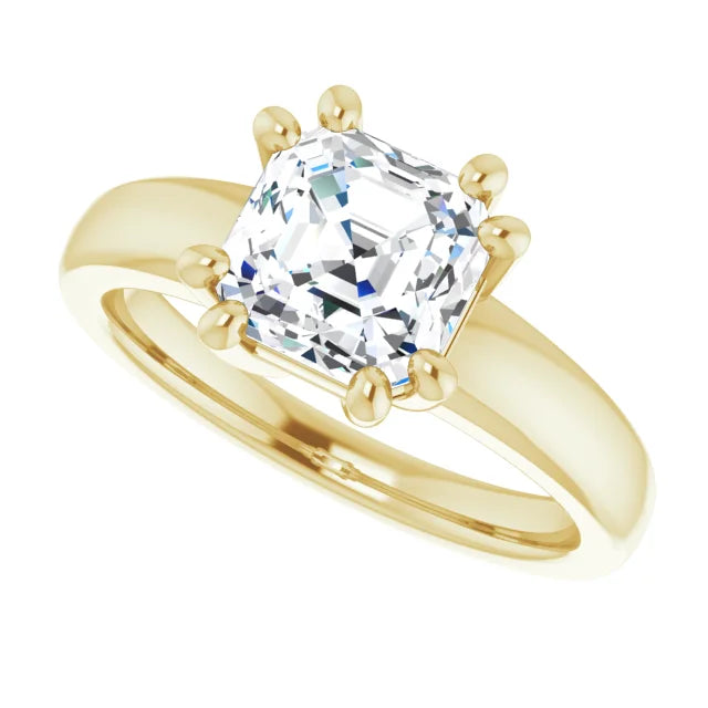 2 CT 8 Prong Asscher Cut Diamond engagement Ring in yellow gold sideway picture