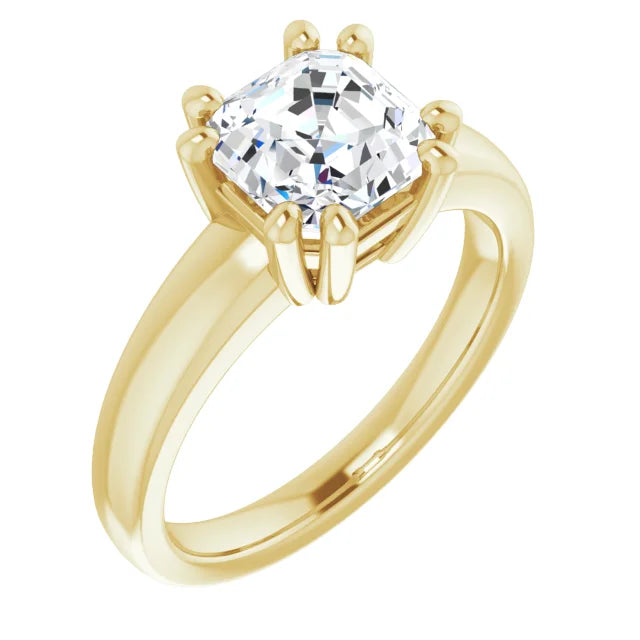 2 CT 8 Prong Asscher Cut Diamond engagement Ring in 14K Yellow Gold