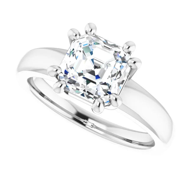 2 CT 8 Prong Asscher Cut Diamond engagement Ring in White Gold
