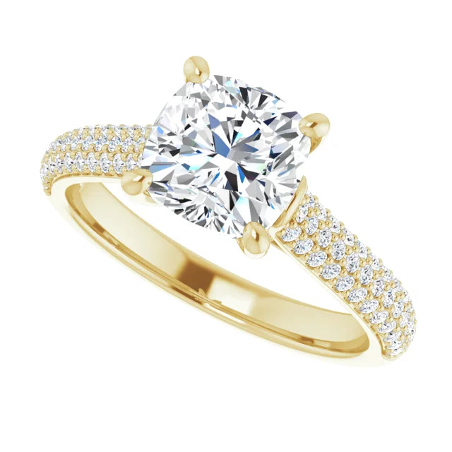 2 1/3 CTW French pave Cushion Cut accented shank lab grown Diamond Engagement Ring For Women sideway picture