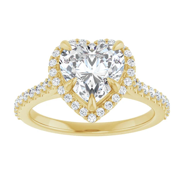 2 1/3 CTW Halo Style Accented Shank Heart Shape Lab Grown Diamond Engagement Ring in Yellow Gold