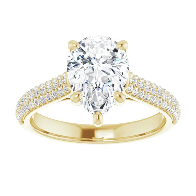 2 1/3 Pavé Accented pear shape lab grown Diamond Engagement Ring