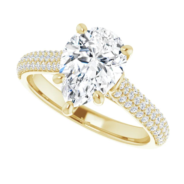2 1/3 Pavé Accented pear shape lab grown Diamond Engagement Ring in yellow gold