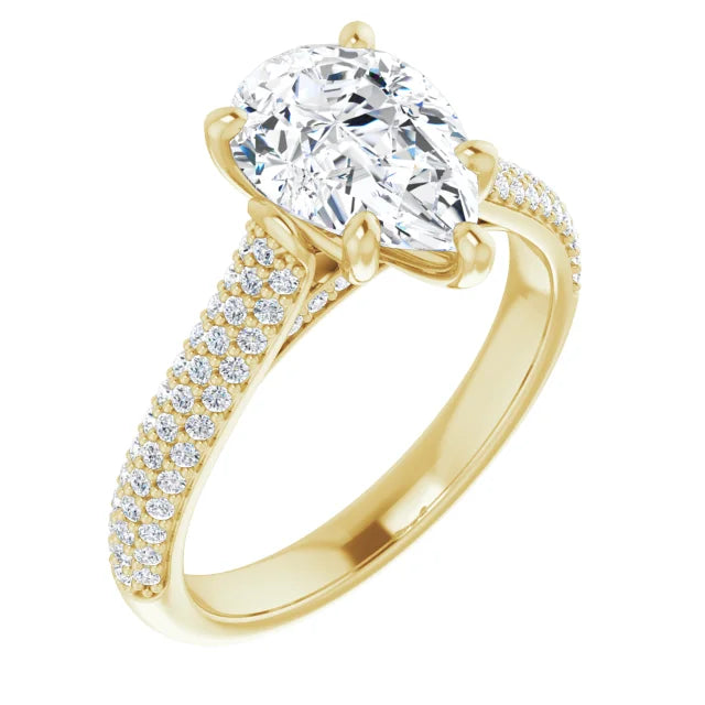 2 1/3 Pavé Accented pear shape lab grown Diamond Engagement Ring 14K Yellow