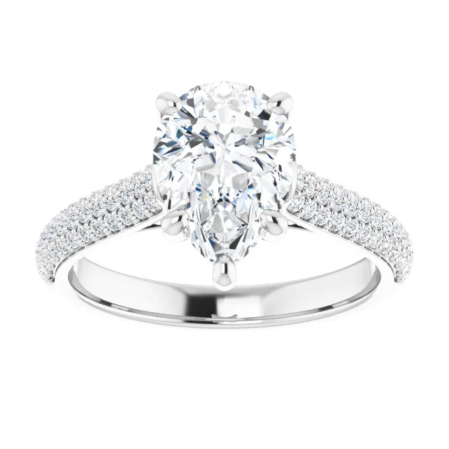 2 1/3 Pavé Accented pear shape lab grown Diamond Engagement Ring in platinum