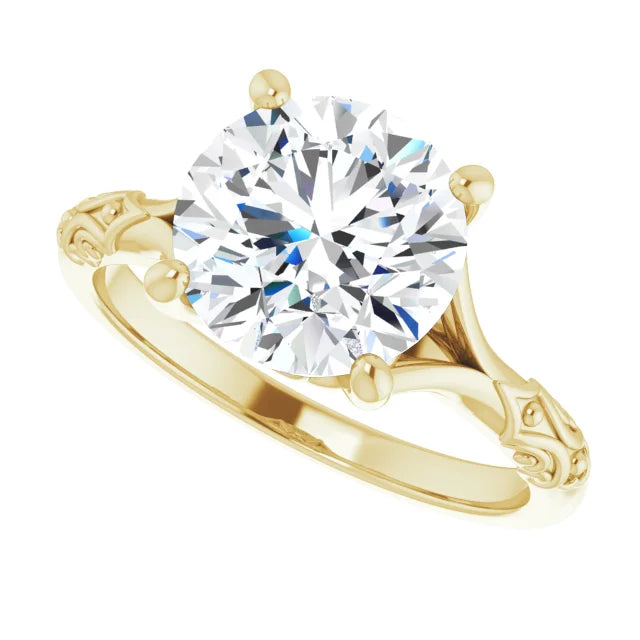 3 CT Vintage Split Shank Solitaire Diamond engagement Ring in yellow gold