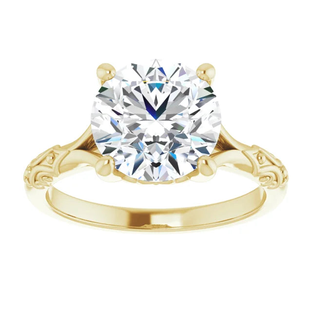 3 CT Vintage Split Shank Solitaire Diamond engagement Ring Yellow