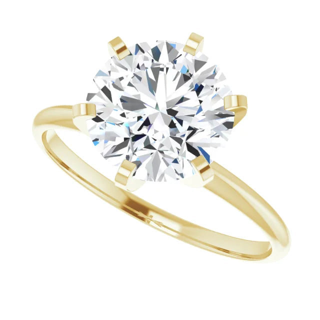 3 CT 6 Prong Round Solitaire Diamond Engagement Ring in Yellow Gold