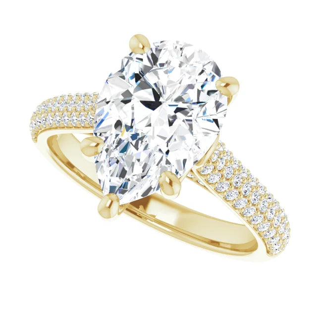 3 1/3 Pavé Accented pear shape lab grown Diamond Engagement Ring in Yellow Gold