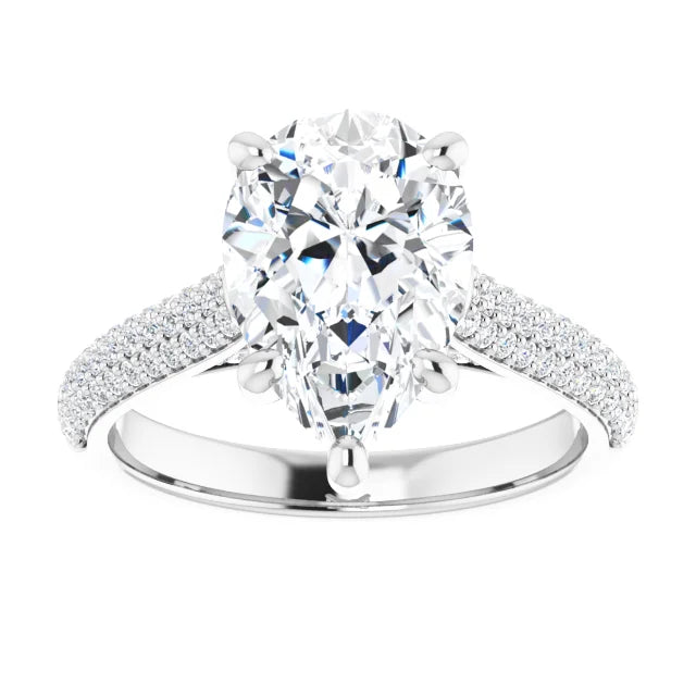 3 1/3 Pavé Accented pear shape lab grown Diamond Engagement Ring in Platinum