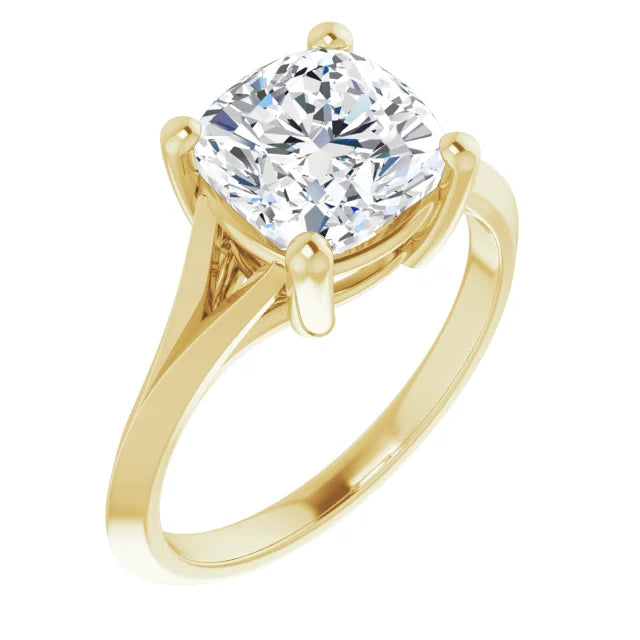 3 CT Cushion cut lab Grown Diamond engagement Ring for Women in yellow gold sideway picture