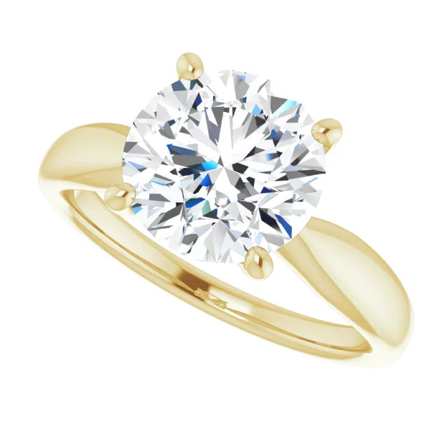 3 CT tapered Shank round Solitaire Diamond Engagement Ring in Yellow Gold