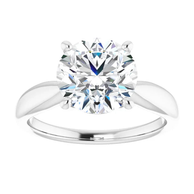 3 CT tapered Shank round Solitaire Diamond Engagement Ring in White Gold
