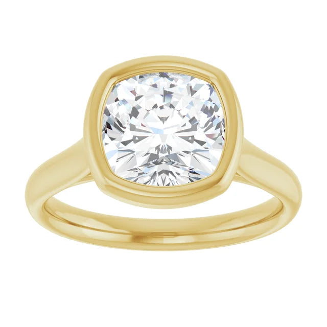 3 CT Bezel set Cushion Cut Diamond Solitaire Engagement Ring for women