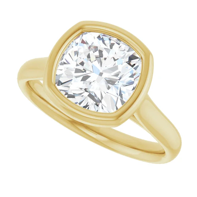 3 CT Bezel set Cushion Cut Diamond Solitaire Engagement Ring for women in Yellow Gold