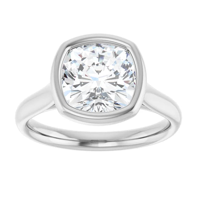 3 CT Bezel set Cushion Cut Diamond Solitaire Engagement Ring for women in white gold