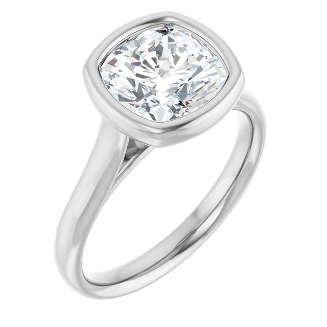 3 CT Bezel set Cushion Cut Diamond Solitaire Engagement Ring for women in Platinum