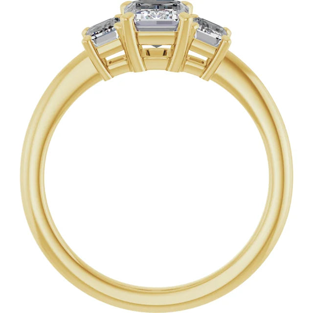 three Stone Emerald diamond engagement Ring for women yellow gold showing under gallery