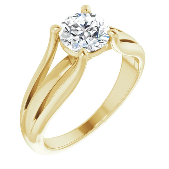 1 CT Round Solitaire lab Grown Diamond Engagement Ring yellow gold showing shank