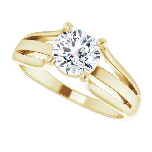 1 CT Round Solitaire lab Grown Diamond Engagement Ring yellow gold sideway picture