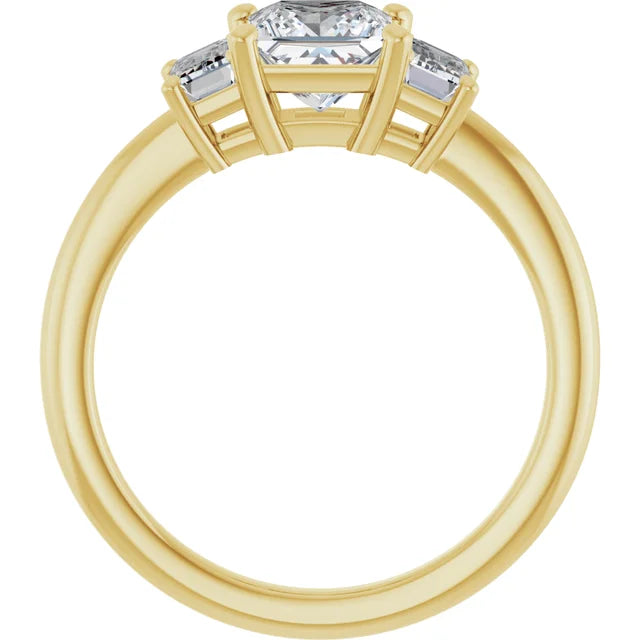 3 Stones princess and Emerald diamond engagement Ring for women yellow gold showing under gallery