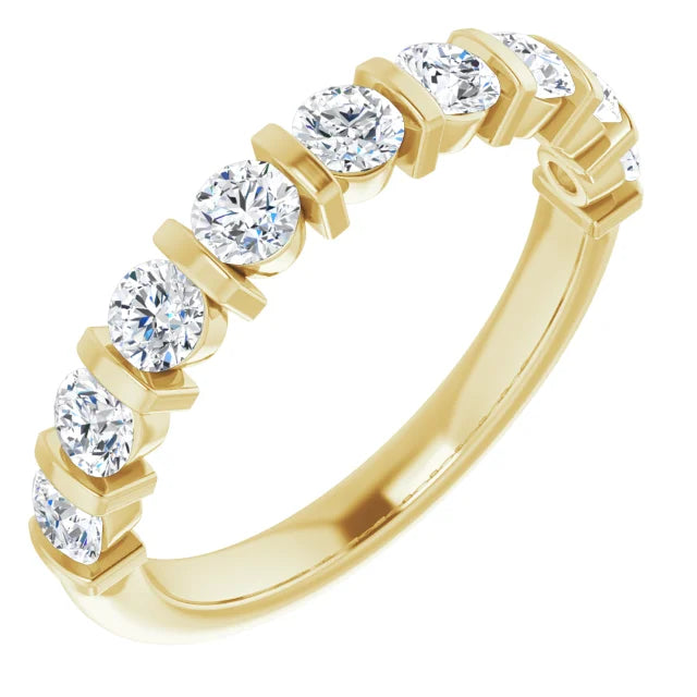 3/4 CTW diamond wedding Band yellow gold sideway picture