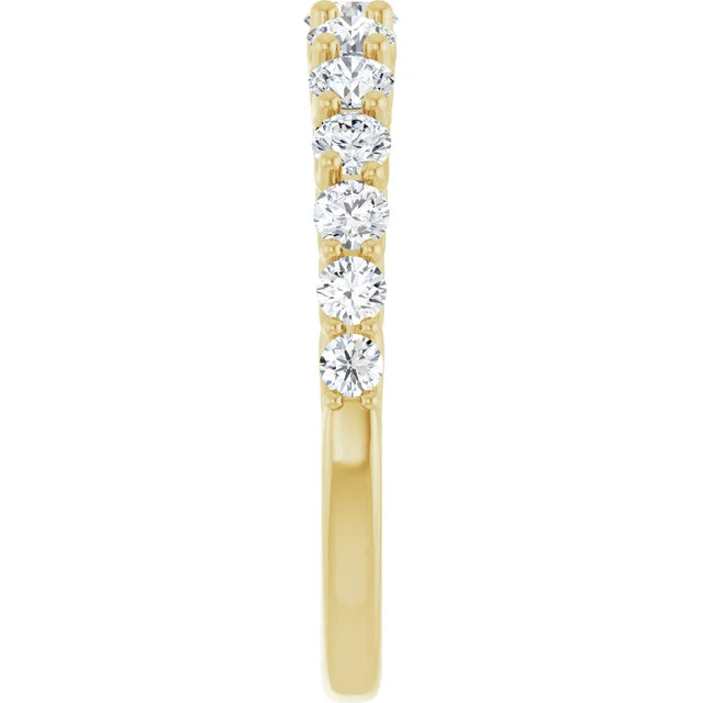 3/4 CTW Lab-Grown Diamond Wedding Band for women on yellow gold showing the side of the ring