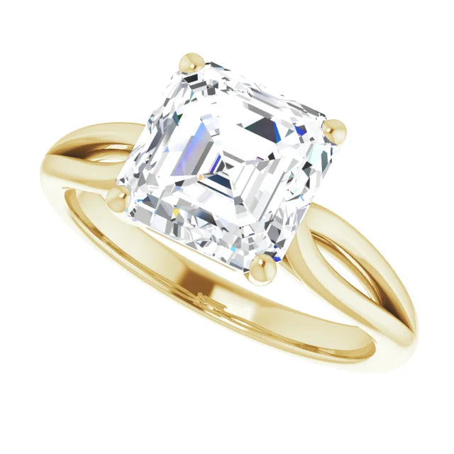 3 CT Asshcer Solitaire Diamond Engagement ring for women yellow gold sideways picture