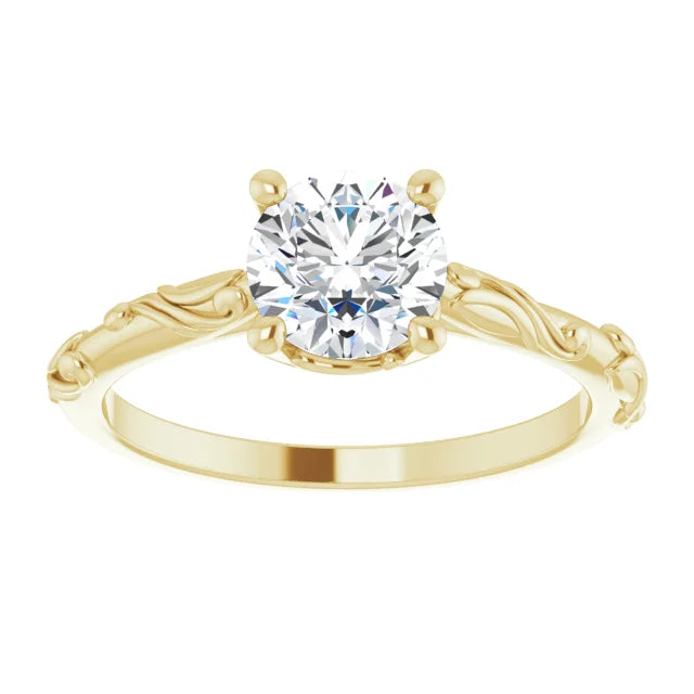 1 CT Lab Grown Diamond Round Solitaire Scroll Engagement Ring for women